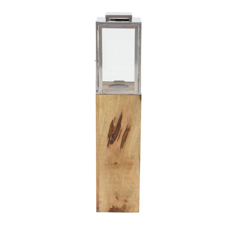 Brown Mango Wood Contemporary Candle Holder Lantern, 36" x 9" x 9"