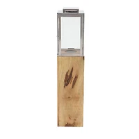 Brown Mango Wood Contemporary Candle Holder Lantern, 36" x 9" x 9"