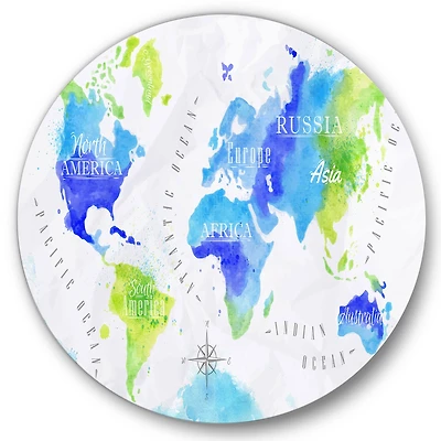 Designart - World Map In Green and Blue