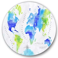 Designart - World Map In Green and Blue