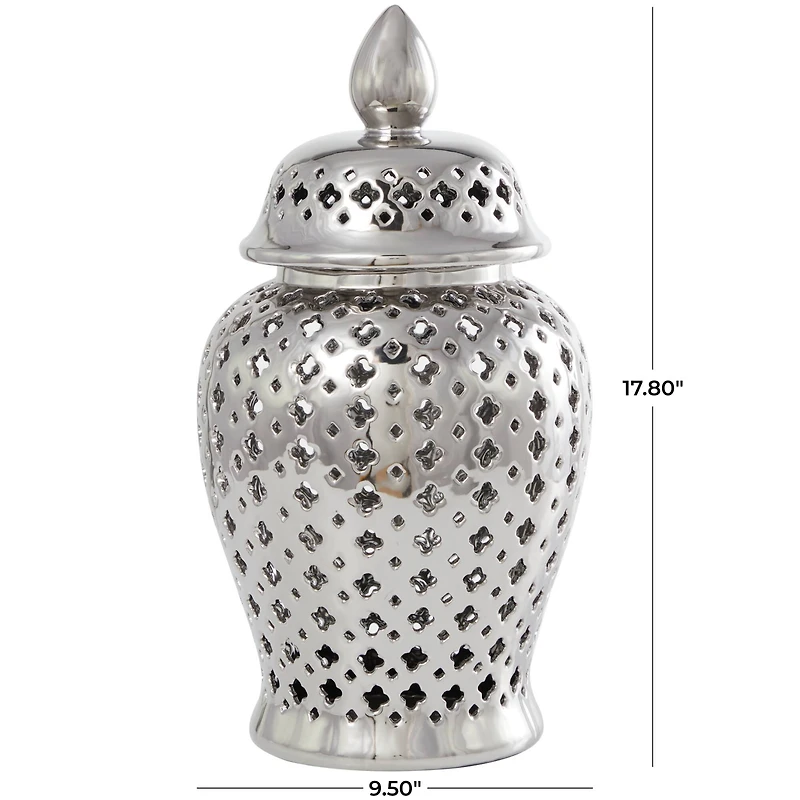 17.75" Silver Open Style Ceramic Decorative Urn