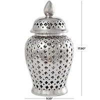 17.75" Silver Open Style Ceramic Decorative Urn