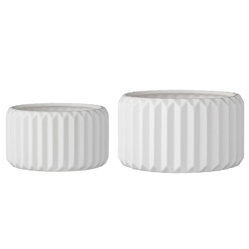 Hello Honey® White Round Fluted Stoneware Flower Pot Set