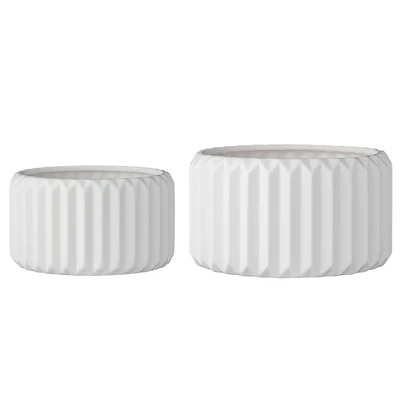 Hello Honey® White Round Fluted Stoneware Flower Pot Set