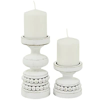 The Novogratz White Wood Beaded Pillar Candle Holder Set