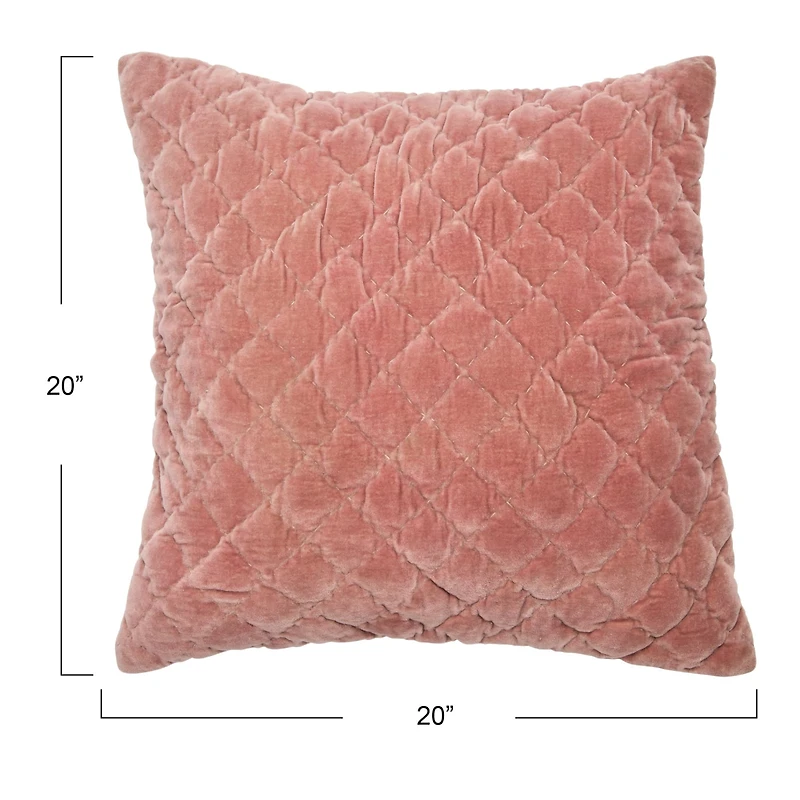 Hello Honey® 20'' Pink Square Quilted Velvet Pillow Cover