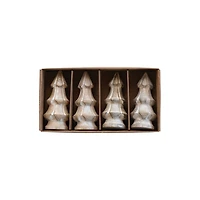 Hello Honey® 4.25" White Carved Mango Wood Christmas Trees, 4ct.