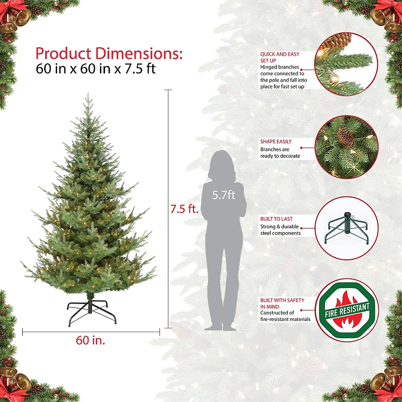 7.5ft. Pre-Lit Hillside Spruce Artificial Christmas Tree, Clear Lights