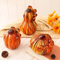 Glitzhome® Multi Striped Glass Pumpkin & Gourd Set