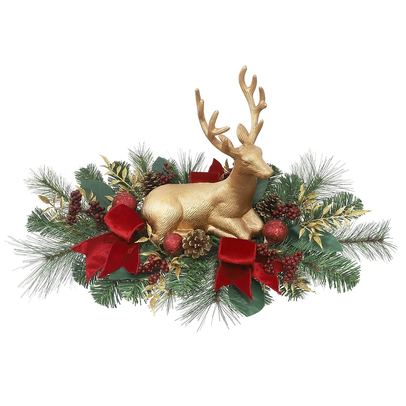 24" Gold Reindeer with Pine & Berry Centerpiece Tabletop Décor by Ashland®