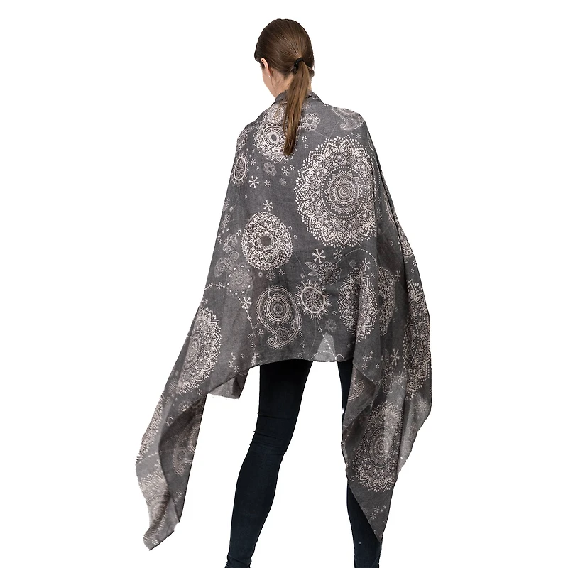 Glitzhome® 80" Gray Paisley Print Scarf with Fringe