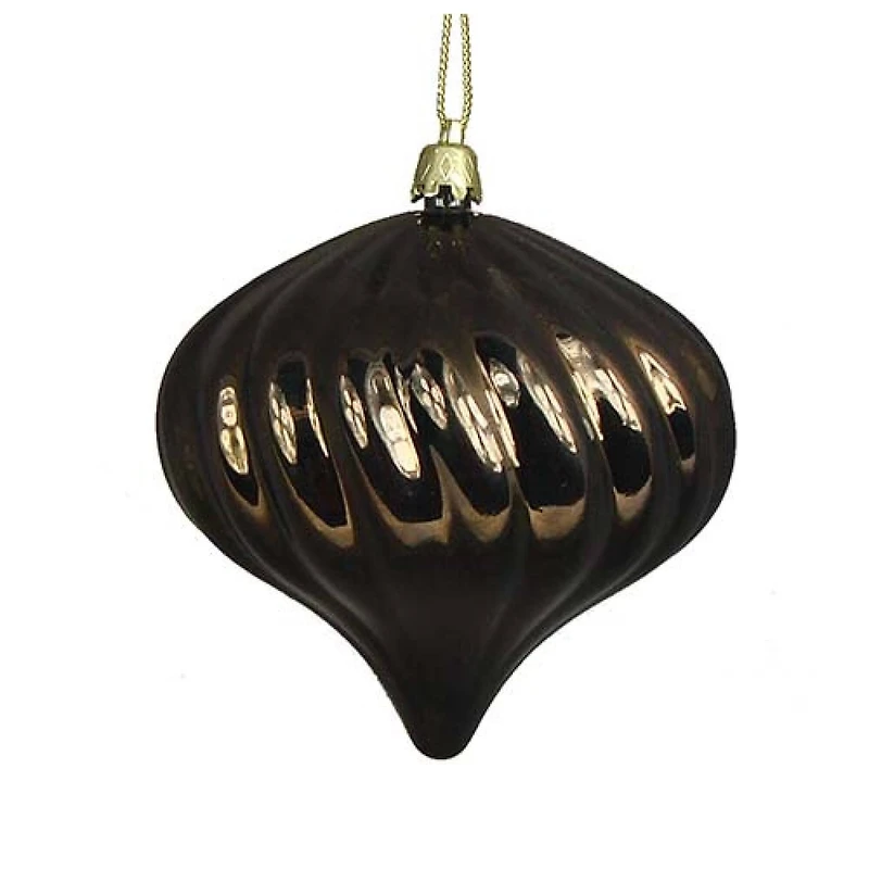 4ct Shiny Chocolate Brown Swirl Shatterproof Onion Ornaments
