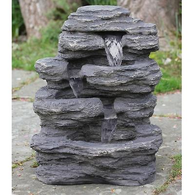 24" LED Lighted Multi-Tiered Rock Look Outdoor Patio Garden Water Fountain
