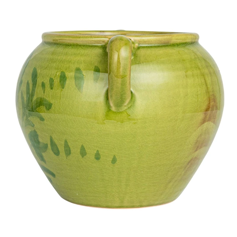 Hello Honey® 10.75" Green Hand-Painted Terra Cotta Urn with Reactive Glaze