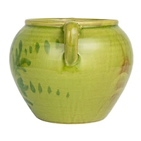 Hello Honey® 10.75" Green Hand-Painted Terra Cotta Urn with Reactive Glaze
