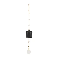31" Handmade Black Ceramic Bell Windchime with Cascading White Disks