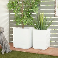 White Modern Planter, Set of 2" 17", 14"