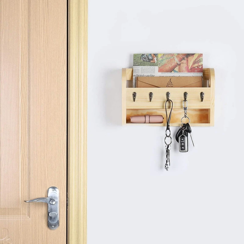 NEX™ Brown Wood Wall Mounted Mail & Key Holder