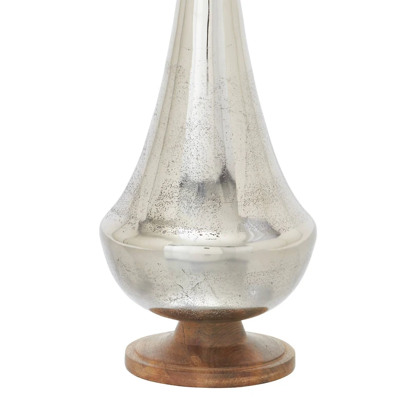 24" Silver Aluminum & Wood Contemporary Vase