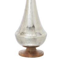 24" Silver Aluminum & Wood Contemporary Vase