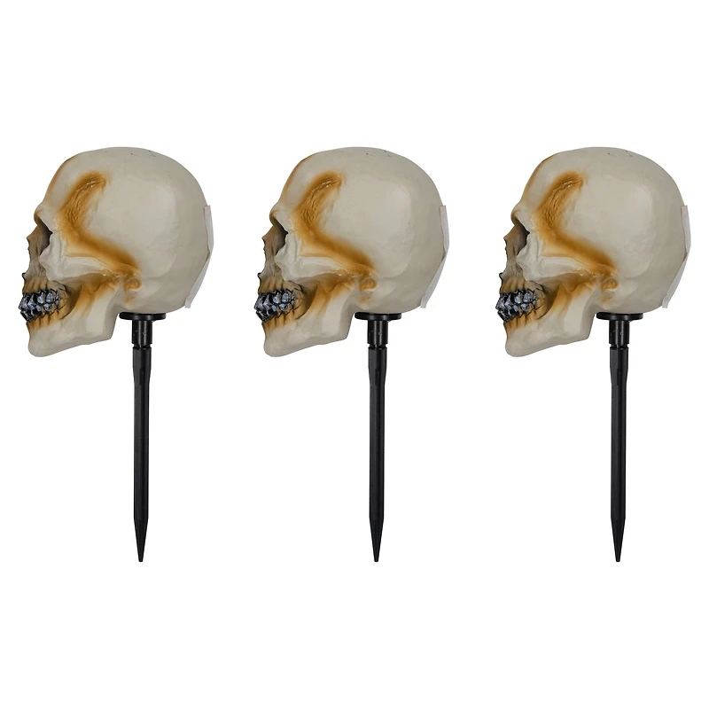 15" Lighted Skeleton Head Halloween Pathway Markers with Sound Set