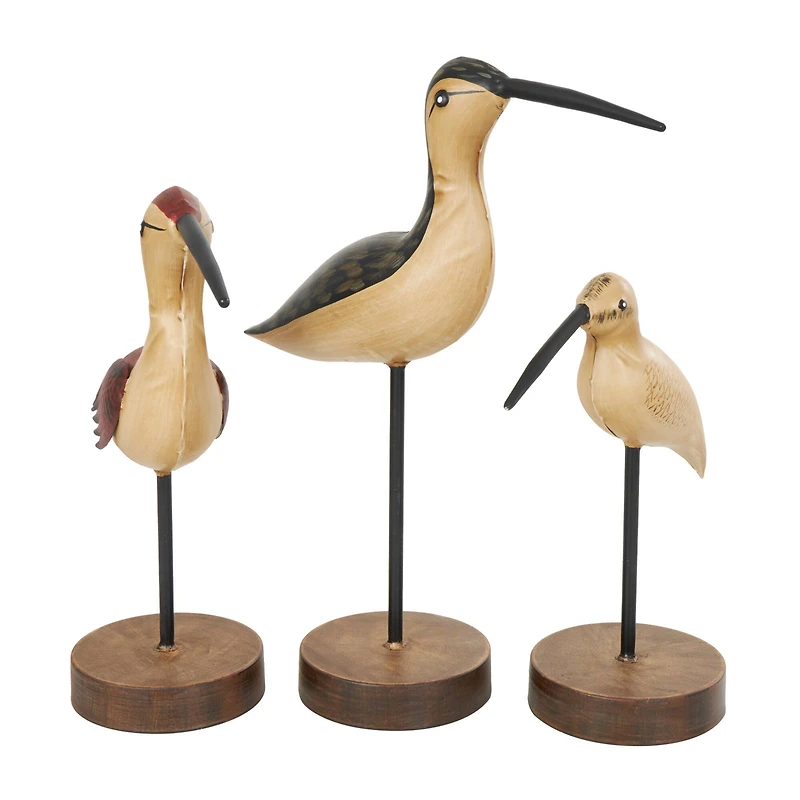 Brown Metal Bird Sculptures with Round Base Set