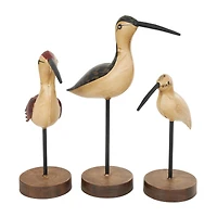 Brown Metal Bird Sculptures with Round Base Set