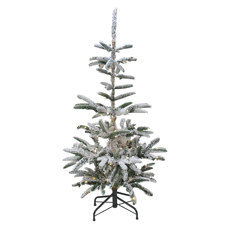 6.5ft. Pre-Lit Flocked Nordmann Fir Artificial Christmas Tree, Warm White LED Lights