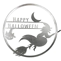 17" Silver Flying Witch Happy Halloween Wall Sign