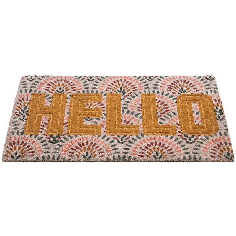 Brown & Pink Hello Floral Doormat