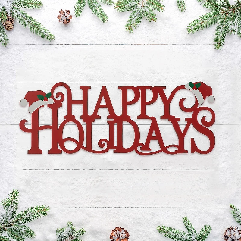 Glitzhome® 24'' HAPPY HOLIDAYS Metal Christmas Wall Décor