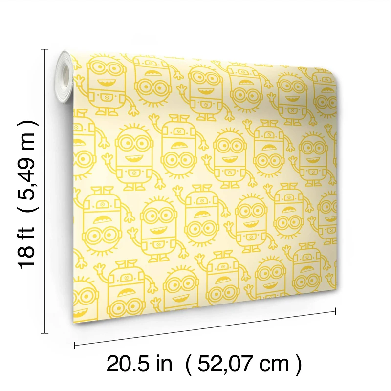 RoomMates Minions Line Art Yellow Peel & Stick Wallpaper