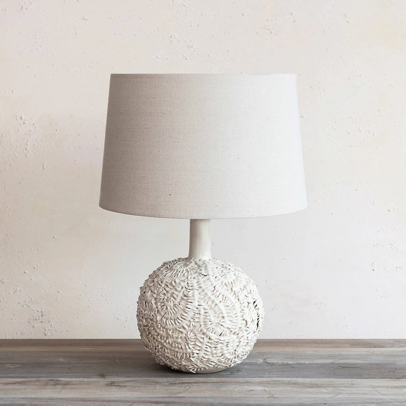 Hello Honey® 23" Cream Handmade Textured Stoneware Table Lamp with Fabric Shade