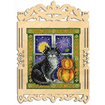 MP Studia Black Cat Cross Stitch On Wood Kit