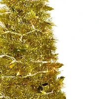 6ft. Pre-Lit Gold Tinsel Pop-Up Artificial Christmas Tree, Clear Lights