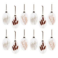 12 Pack 5.5" Warm Tone Dried Floral Glass Ornaments