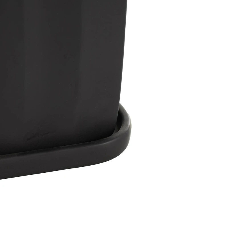Black Square Wide Groove Textured Ceramic Planter Set