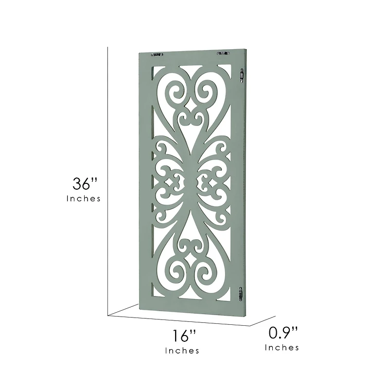 American Art Décor™ 36" Distressed Hand-Carved Seafoam Green Wood Wall Medallion Panel