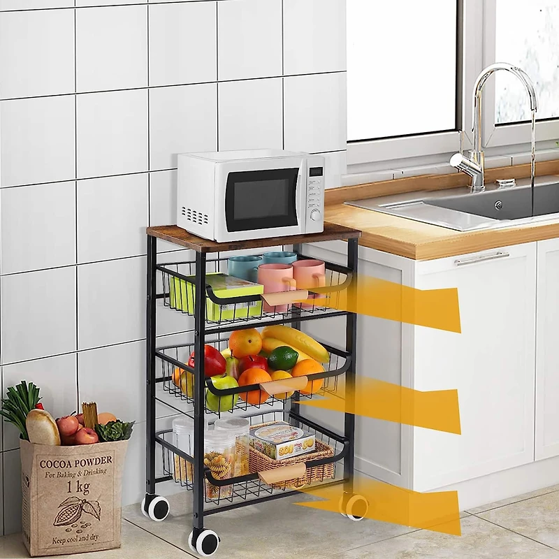 Black Fruit Storage Basket Kitchen Rolling Cart