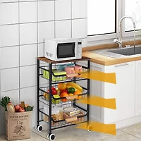 Black Fruit Storage Basket Kitchen Rolling Cart