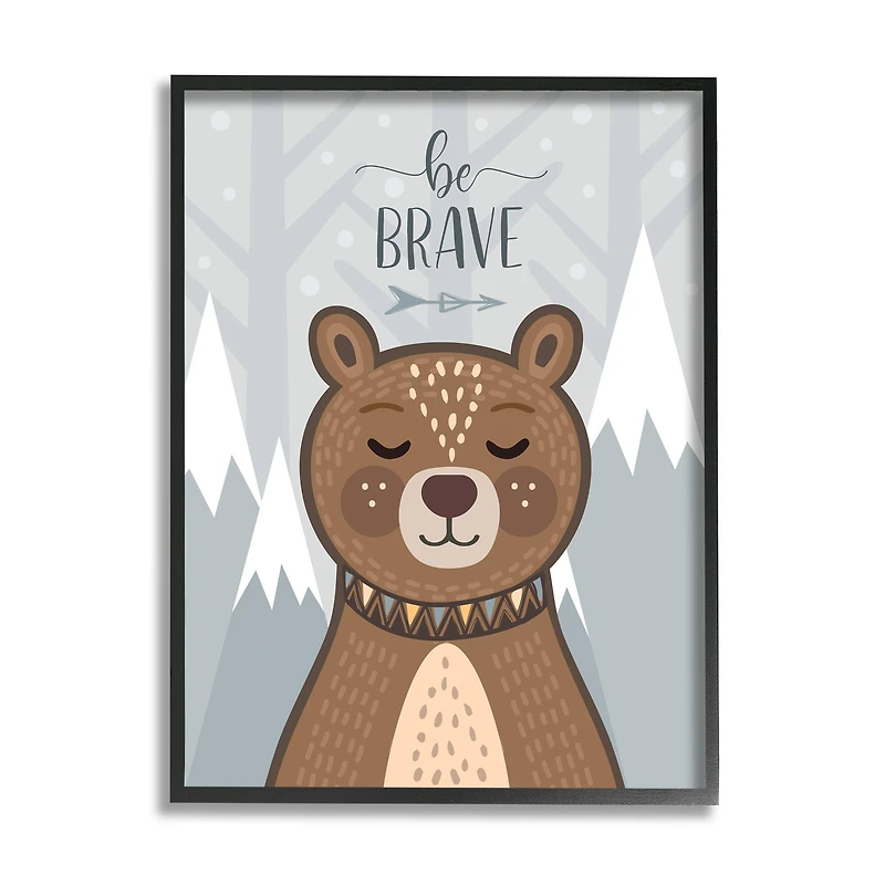 Stupell Industries Be Brave Soothing Mountain Bear Framed Wall Art