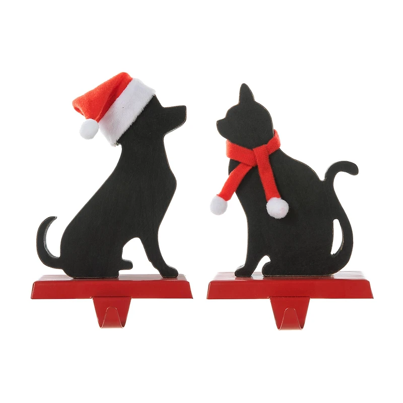 Glitzhome® Cat & Dog Metal Christmas Stocking Holder Set