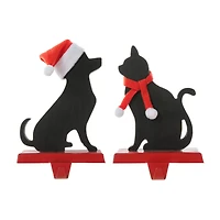 Glitzhome® Cat & Dog Metal Christmas Stocking Holder Set