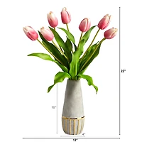 22" Mauve Dutch Tulip Arrangement in Gold Trim Stoneware Vase