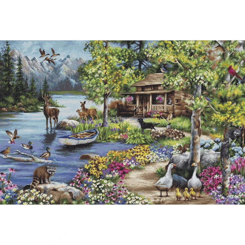 Luca-S Cabin By The Lake Counted Cross-Stitch Kit