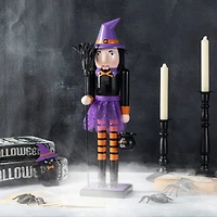 Glitzhome® 18.5"H Halloween Wooden Witch Nutcracker with Witch Cat Ornament
