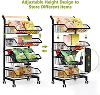 Black 4 Tier Fruit Vegetable Storage Basket Rolling Cart