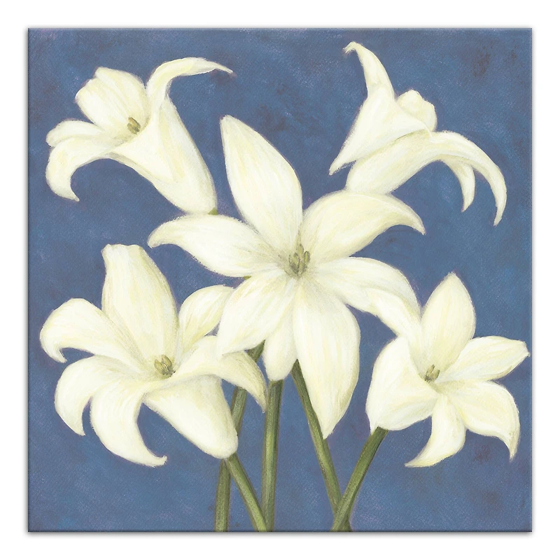 Lilies on Blue Canvas Wall Art