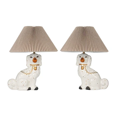 Hello Honey® 18.5" Multicolor Vintage Reproduction Ceramic Staffordshire Table Lamp with Pleated Fabric Shade, 2ct.