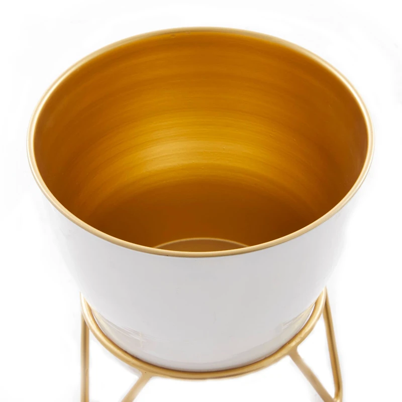 The Novogratz Set of 2 White Iron Modern Planter, 11" x 10" x 10"